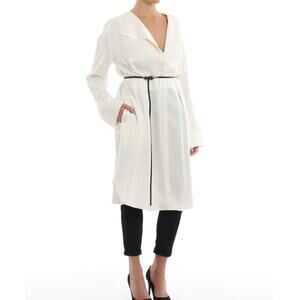 NWT Bottega Veneta Cream Silk Long Sleeve Spread Collar Belted Dress 46 / L